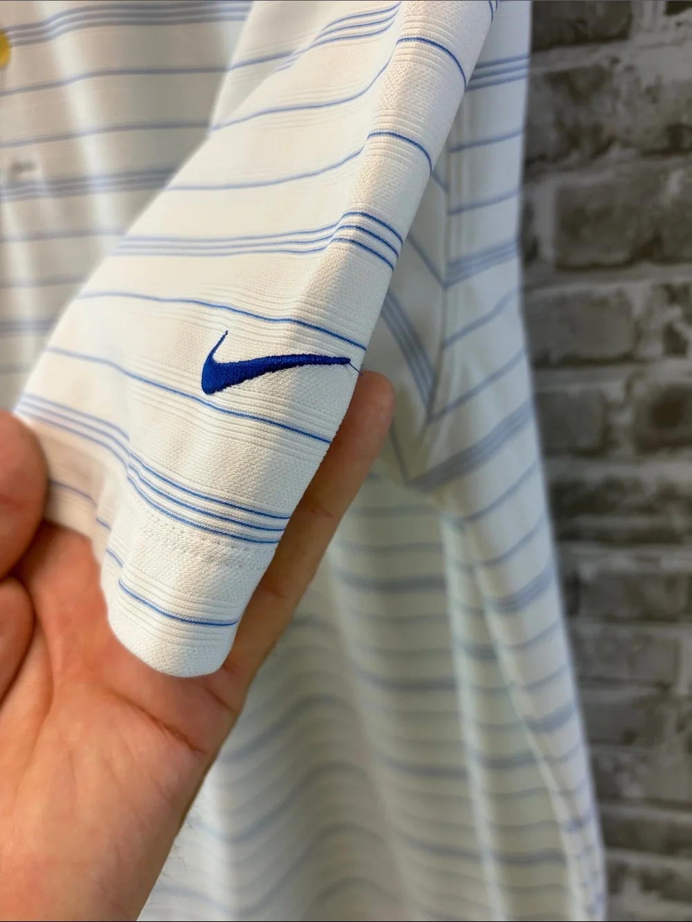 Nike Men’s White Polo with Light Blue‎ Pinstripes